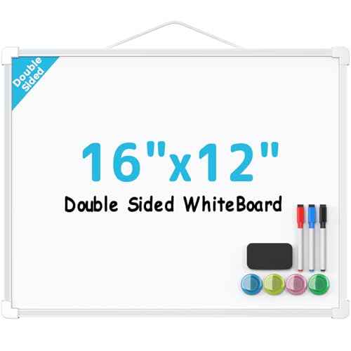 MaxGear Double-Sided Dry Erase Board for Wall, 16"x12" Hanging Whiteboard, Small Dry Erase White Board with 3 Markers&4 Magnets, Portable Whiteboard for Students - Planning, Drawing, Memo, to Do List