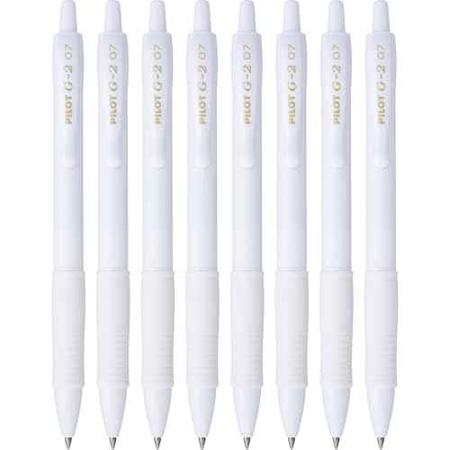 PILOT G2 Premium Gel Roller Pens, Edge White Pen, Sensory Writing Experience, Fine Point 0.7 mm, 8ct Box - Ideal for School, Journaling & Office Writing