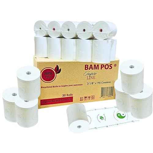 3 1/8 x 190 Thermal Receipt Paper Rolls Compatible with Most POS Systems Clover Station Square Station Toast POS (30 rolls per case)
