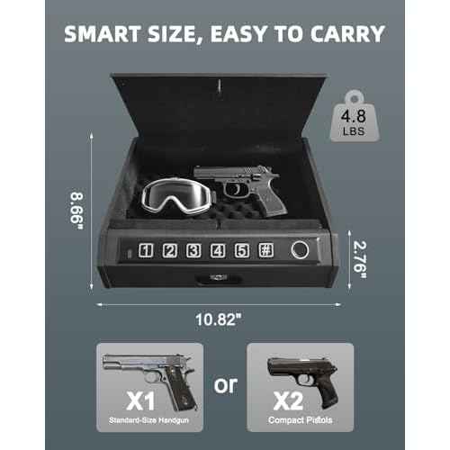 Gun Safe for Handgun ? Upgraded 0.1 Seconds Quick Access Pistol Safe with Fingerprint, Keypad & Backup Key, Silent Mode, Portable Firearm Lock Box for Bedside, Nightstand, Car, Home