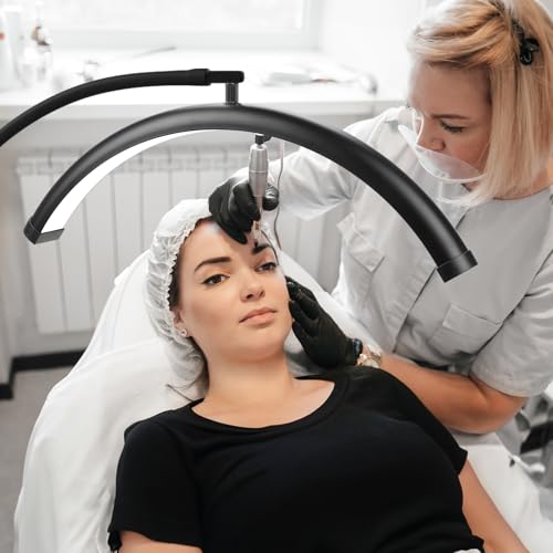 Half Moon Lash Lamp for Eyelash Extensions & Estheticians, 19'' Dimmable LED Lash Light with Flexible Gooseneck, Shadow-Free Moon Light for Lash Tech, Tattoo, SPA, Eyelash Lamp(Glossy Black)