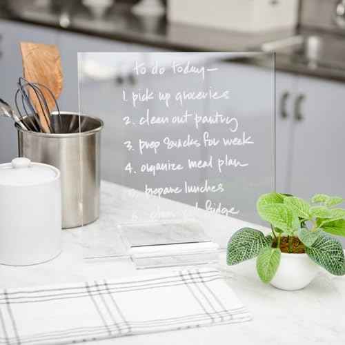 russell+hazel Acrylic Dry Erase Board and Marker, Memo Tablet for Desktop with Stand, Clear Acrylic, 12¡± x 6¡± x 11.5¡± (31384)