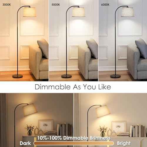 Floor Lamps for Living Room, 64" Arc Floor Lamp with 6000K & Stepless Dimmable,350¡ÆH/180¡ÆV Rotatable Shade and Remote Control,Black Tall Standing lamps for Bedroom and Office(9W Bulb Included)