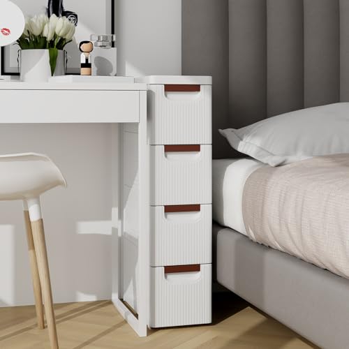 Giantex 4-Drawer Slim Rolling Storage Cart White 7.5 x 16.5 x 29.5 in - Narrow Plastic Dresser on Wheels