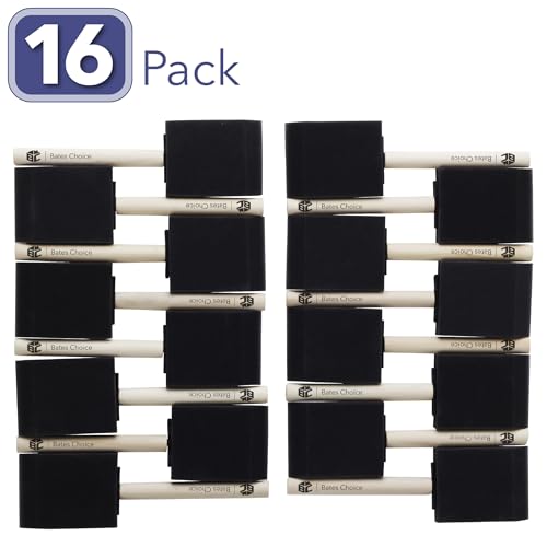 Bates Choice Foam Paint Brushes 2 Inch, 16 Pack with Black Wooden Handles