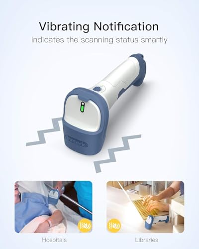 Inateck 2D Bluetooth Barcode Scanner - Wireless Handheld Scanner, Blue White