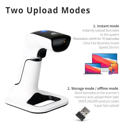 ScanAvenger Wireless 1D & 2D Barcode Scanner with Next Gen Stand - Bluetooth & USB, Rechargeable Battery, Portable Inventory Reader
