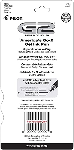 Pilot G2 Premium Gel Pens 0.7mm Fine Point Black Ink - 4 Pack