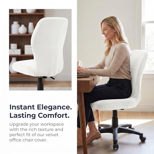 Deisy Dee Velvet Stretch Armless Office Chair Cover - Off White, Colorful Slipcover