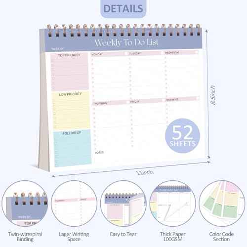 Weekly To Do List Notepad with 52 Undated Sheets (8.5"¡¿11"), Desk Weekly Planner Notepad for Office Desk Accessories and School Supplies (Purple)