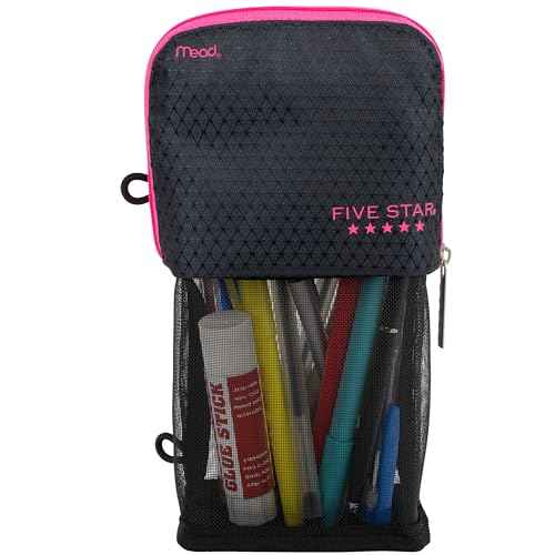 Five Star Pencil Pouch, Pen Case, Stand 'N Store Zipper Pouch, Fits 3-Ring Binder, Storage Organizer for Supplies Earbuds Chargers Cables Makeup, Navy/Pink (505160B-ECM)