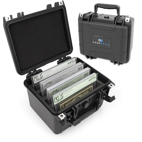 CASEMATIX IPX7 Waterproof Collectible Currency Graded Banknote Case Compatible with PCGS and PMG Money Holders and More, Graded Currency Sleeve Storage Box With 4 Album Dividers
