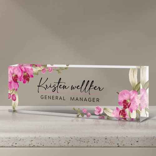 Personalized Office Name Plate for Desk, Custom Employee Appreciation Gifts, Acrylic Desk Name Plate Funny, Desk Decorations Gift, Acrylic Desk Ornaments (Style-Butterfly Orchid)¡¦
