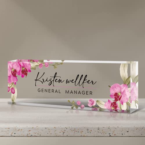 Personalized Butterfly Orchid Desk Name Plate - Custom Office Decor Gift