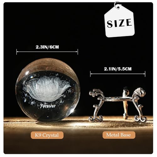 HDCRYSTALGIFTS 60mm Rose 3D Inner Engraved Crystal Ball Paperweight Gift for Women
