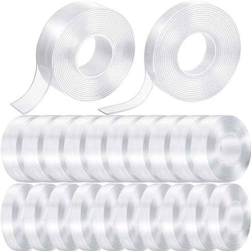 Thenshop 20 Rolls Double Sided Tape Heavy Duty 0.59 in + 1.18 in Total 98.5 ft Two Sided Adhesive Tape Transparent DIY Nano Tape for Wall Carpet Photo Car Posters Party Decoration