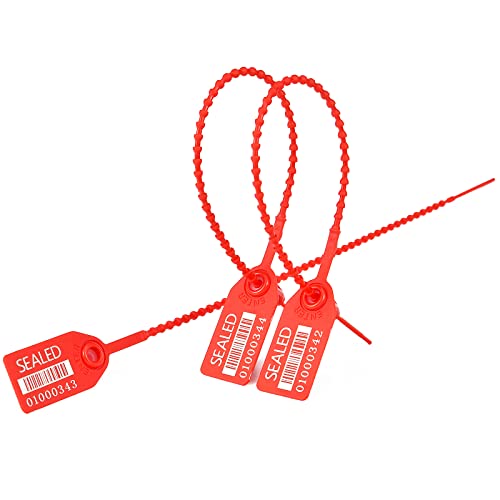 500 Red Plastic Barcode Seals, Numberd Plastic Tamper Seals Security Tags, Pull-Tite Safety Zip Ties, Tamper Proof Tags Plasic Locks for Fire Extinguishers