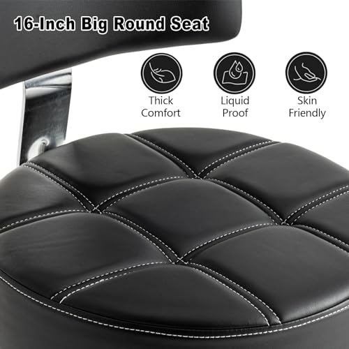 Lockable Rolling Stool with Backrest & Foot Rest, 24-31in Adjustable Height, Black – CoVibrant