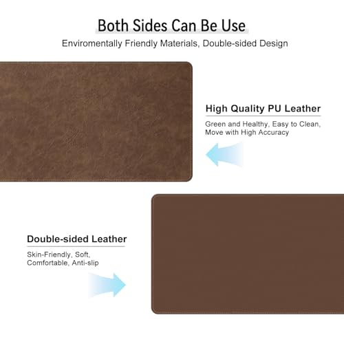 Brown 25 x 13-Inch Imitation Crazy Horse Leather Waterproof Desk Mat - Double-Sided Office Pad