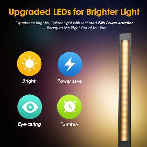 LED Desk Lamp with Wireless Charger, USB Charging Port, Night Light, 5 Color Modes, 10 Brightness, Eye Caring Reading Table Lamp for Home Office, Touch Control, Auto-Timer, Adapter Included