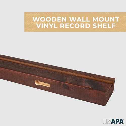 Ilyapa Vinyl Record Holder Wall Mount Vinyl Record Shelf - 2 Pack 39.5-inch Wood for 6 Records Display & Shelves, Includes Mounting Hardware - Brown