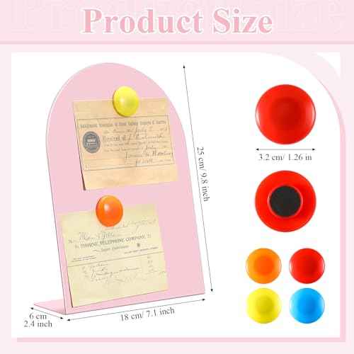 Shimeyao 2 Pcs Pink Magnetic Bulletin Board for Tabletops with 8 Magnets 10x7 Inch Memo Display Easel Stand for Home Office School Kitchen Table Supplies (Arched)
