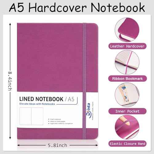 Dynta Lined Journal Notebooks for Women Men, 12 Pack A5 Hardcover Journals Bulk, 200 Pages/100 Sheets, 5.8 x 8.4 inch, 12 Colors, College Ruled Notebooks for Work, Writing, Note Taking