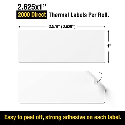 2 5/8" X 1¡± Direct Thermal Labels 2000 Per Roll Perforated Sticker for Barcode Shipping Labels Desktop Label Printers for Multipurpose Shipping Address (6 Rolls (12,000 Labels))