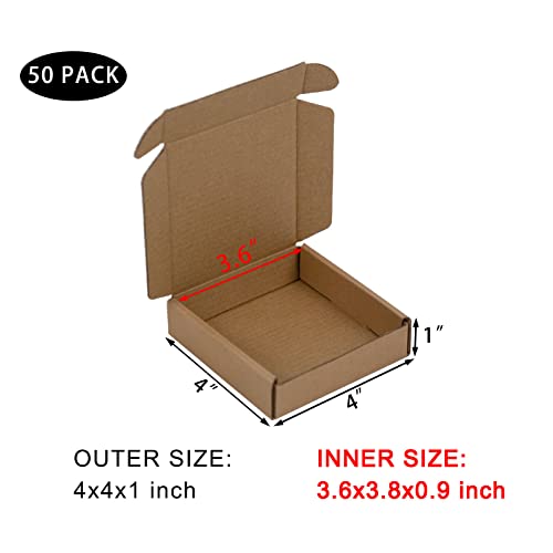 SUNLPH 50 Pack 4x4x1 Inch Small Shipping Boxes Brown Corrugated Cardboard