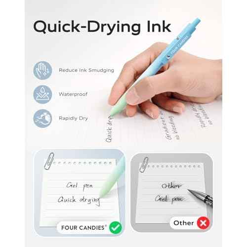Four Candies Gel Pens, 5 Pcs 0.7mm Quick Dry Black Ink Pen Fine Point Smooth Writing Unique Pen, Office Home School Supplies Essentials Fun Pretty Cute Pens Gifts for Girl Women(Gradient)