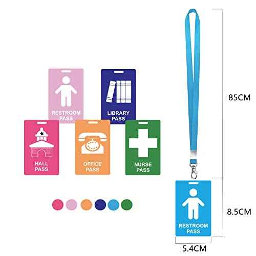 6 Sets PVC Hall Pass Lanyards - Unbreakable Hall Passes for Classrooms Set Includes Passes for Hall Bathroom Library Office and Nurse Ideal for Classroom School Supplies