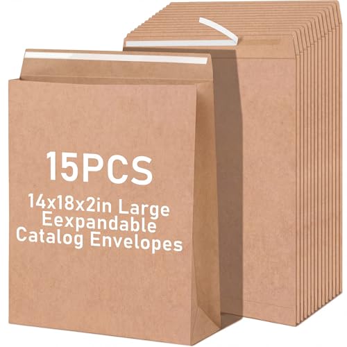 Fullhawl 15 Pack 14x18x2in Large Expandable Manila Envelopes Brown 150gsm