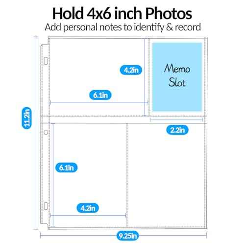 35-Pack 4x6 Clear Photo Sleeves for 3 Ring Binder - 210 Photo Acid Free Plastic Archival Protector Refill Pages for 8.5x11