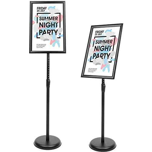 YIYO Adjustable Pedestal Poster Sign Stand,8.5 x 11 Advertising Business Menu Sign Holder for Floor Standing with Aluminum Snap-Open Reusable Frame,Black (8.5 x 11)