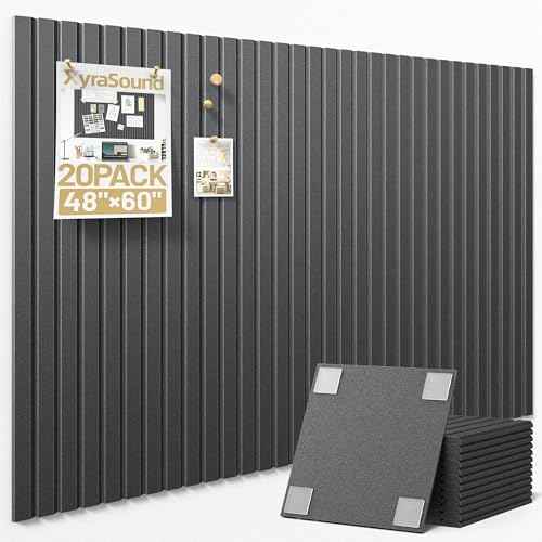 Large Cork Board for Wall 48" x 60" Black Bulletin Board with Safe Removable Adhesive Squares for Pictures Photos, Alternative CorkBoard Felt Pin Boards Tiles for Office Classroom Wall Decor - 20 Pack