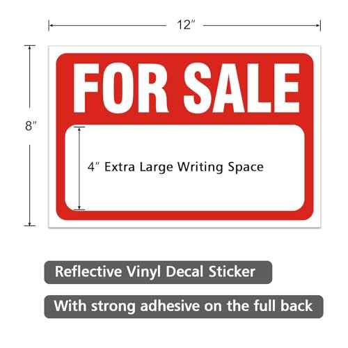 2 Pack For Sale Sign Stickers,12" x 8" Sale Sign for Car and Vehicles, Self-Adhesive Vinyl Decal for House,Home,Boats,Large Space for Handwriting Red