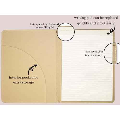 kate spade new york Black/Gold Leatherette Notepad Folio, Professional Padfolio with Lined Writing Pad, Interior Pocket, and Pen Loop, Scatter Dot