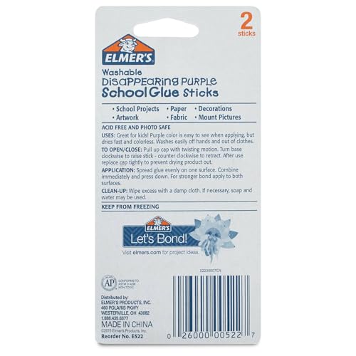 Elmer's Disappearing Purple School Glue Sticks 0.21 oz, 4 Count