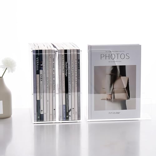 YUXUN Acrylic Magazine File Holders - Clear Desk Organizers, Upright File Folders & Notebook Organizer for Desk, Transparent Magazine Rack for Office Supplies Set of 2