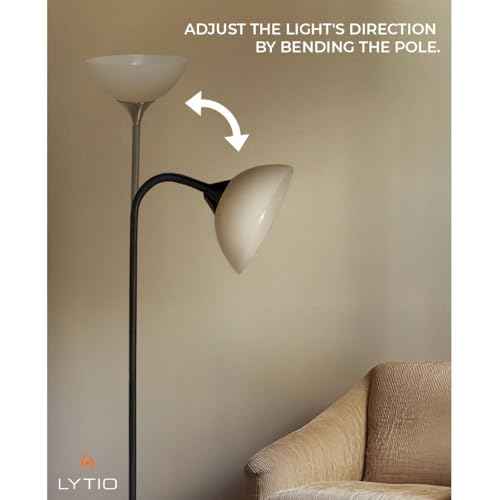 LYTIO Floor Lamps for Living Room, 71-Inch, 150W Incandescent Shade Cup for Warm Light, 3-Way Rotary Switch for Ease of Use, Satin Nickel Base
