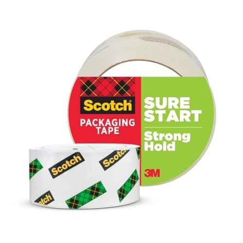 Scotch Sure Start Shipping Packaging Tape, 1.88" x 54.6 yd, Designed for Packing, Shipping and Mailing, Quiet Unwind, No Splitting or Tearing, 3" Core, Clear, 1 Roll (345)