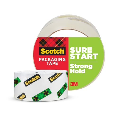 Scotch Sure Start Shipping Packing Tape - 1 Roll, 1.88" x 54.6 yd, Clear, Strong Hold, Quiet Unwind