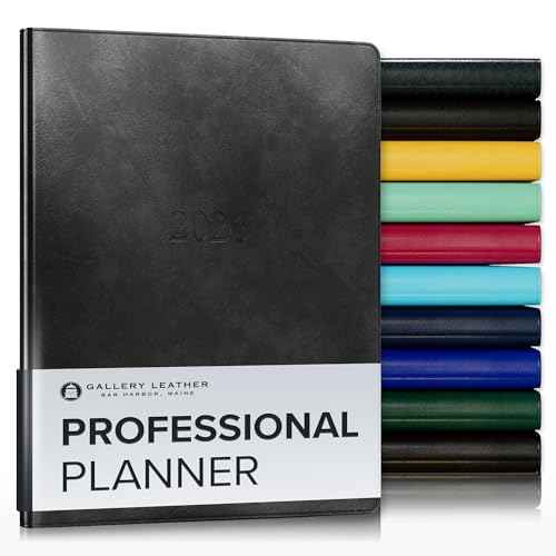 Gallery Leather Professional Weekly Monthly Planner 2026, Elegantly Bound Calendar Planner and Notebook with Stylish Gold-Gilded Page Edges, 12 Months - Acadia Black - 9 x 7 "