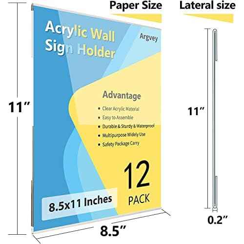 Acrylic Sign Holder 8.5 x 11 Wall Mount, Clear Plastic Sign Display Frame with Adhesive Tape, Vertical Wall Sign Holder for Office, Home, Store, Restaurant, School ? 12 Pack
