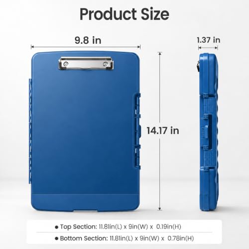 Sooez Heavy-Duty Clipboard with Storage - 8.5 x 11, Blue, Two-Level Organizer