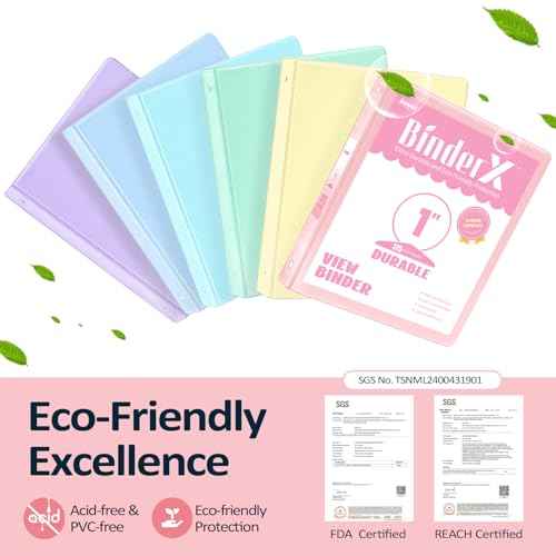 6 Pack Extra Durable 3 Ring Binders 1 inch, Sooez 1¡± Three Round Ring Binders with Pockets, Cute Customizable Clear View Cover for 8.5 x 11'' Letter Size Papers, Pastel School Office Supplies for Girl
