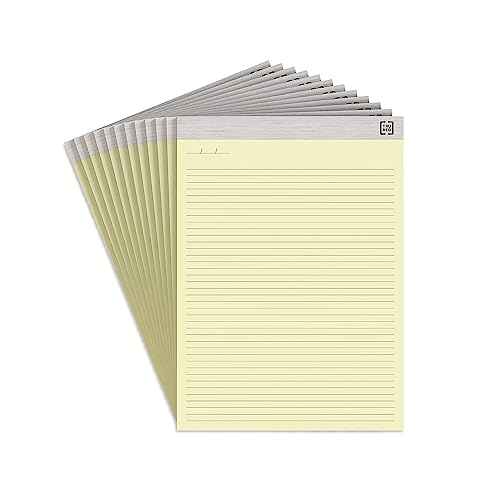 TRU RED Staples Notepads, 8.5-inch x 11.75-inch, Narrow Ruled, Canary, 50 Sheets/Pad, 12 Pads/Pack (TR57383)