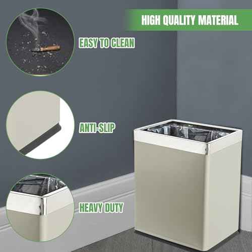 Invisi-Overlap' Open Top Metal Trash Can, Small Office Wastebasket, Modern Home D?cor, Rectangle Shape (Light Gray)