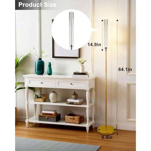 Lightdot 68IN LED Floor Lamp for Living Room, Modern Standing Tall Lamps with Crystal Lamp Head, Aquarium Night Light with Foot Switch, Mid Century Industrial Floor Lamp for Bedroom/Office-Gold