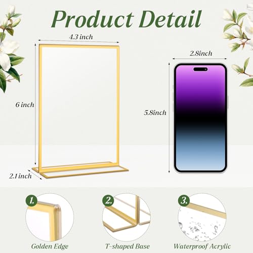 20 Pack Gold Acrylic Sign Holders 4x6 Inch Vertical, Wedding & Tabletop Frames